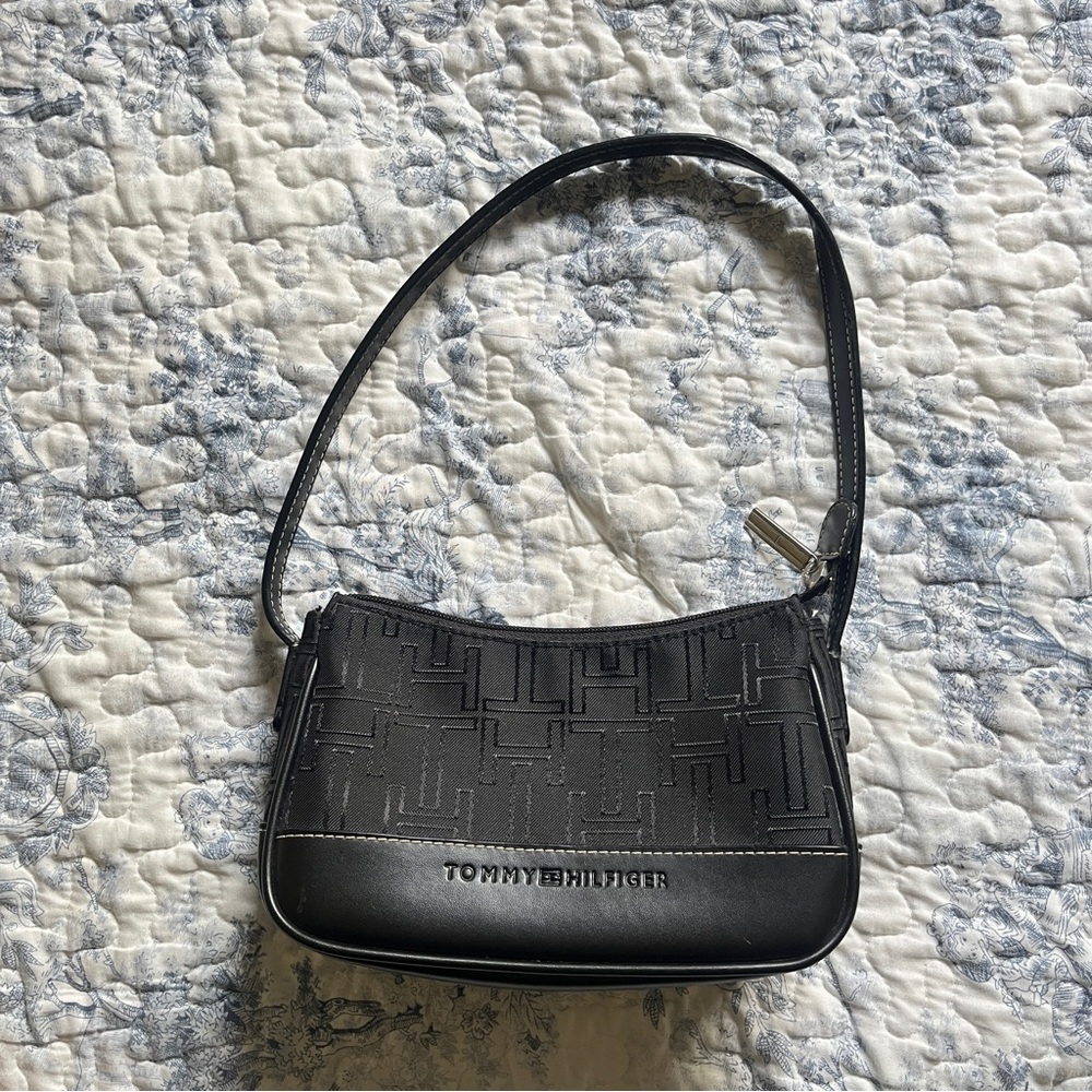 Tommy Hilfiger Vintage 90s Mini Bag, Y2K, Black Purse, Leather, Preppy